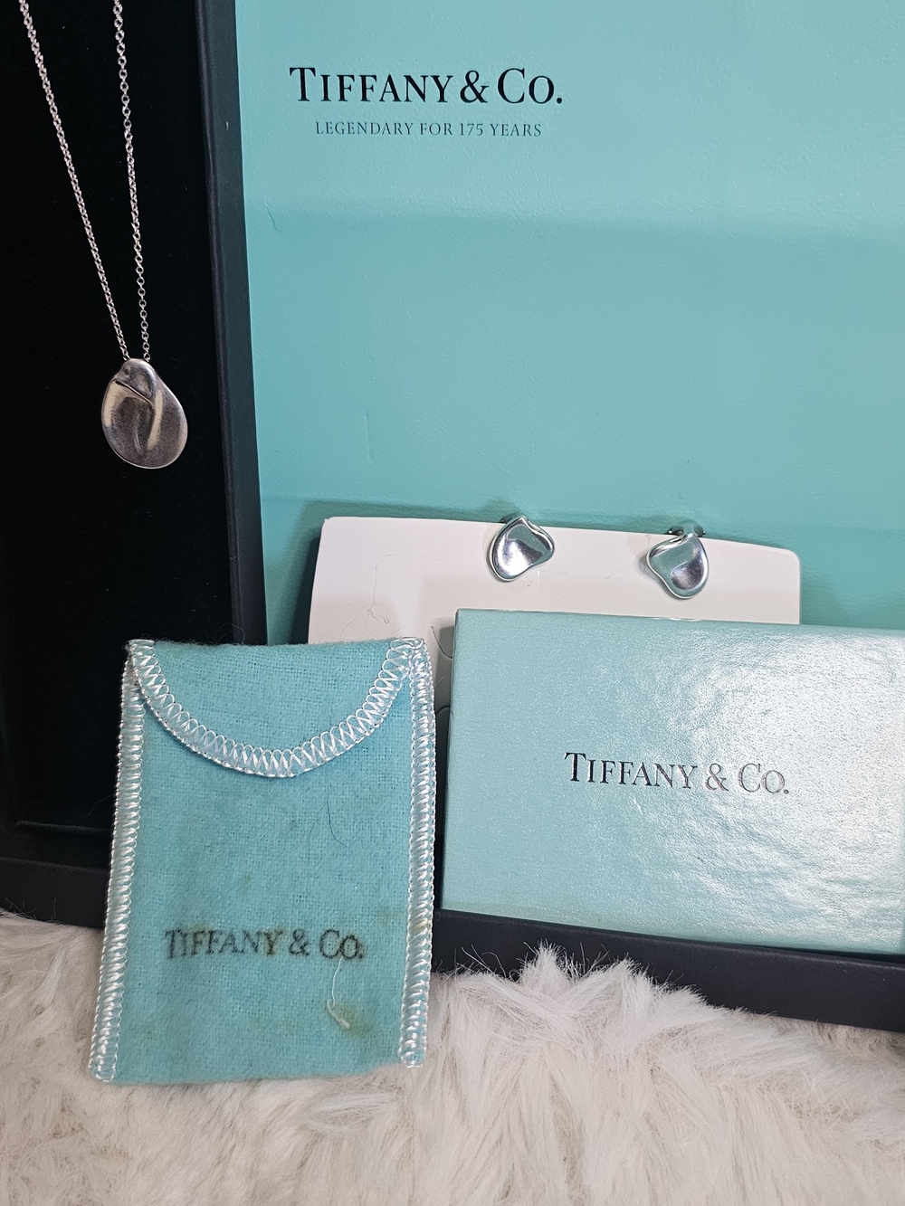 Tiffany & Co. Sterling Bean Necklace and Clasp Earrings with Tiffany Accents